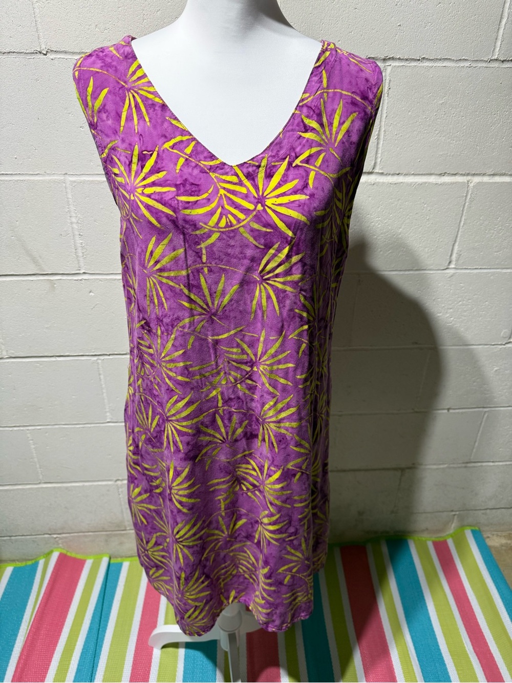 Purple & Yellow Tropical Print V-Neck Shift Dress